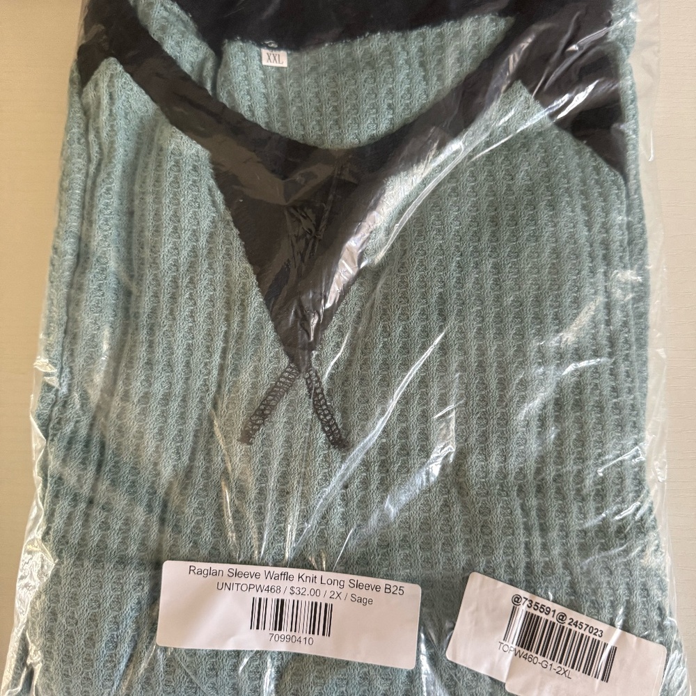 Raglan Sleeve Waffle Knit Top Long Sleeve B25